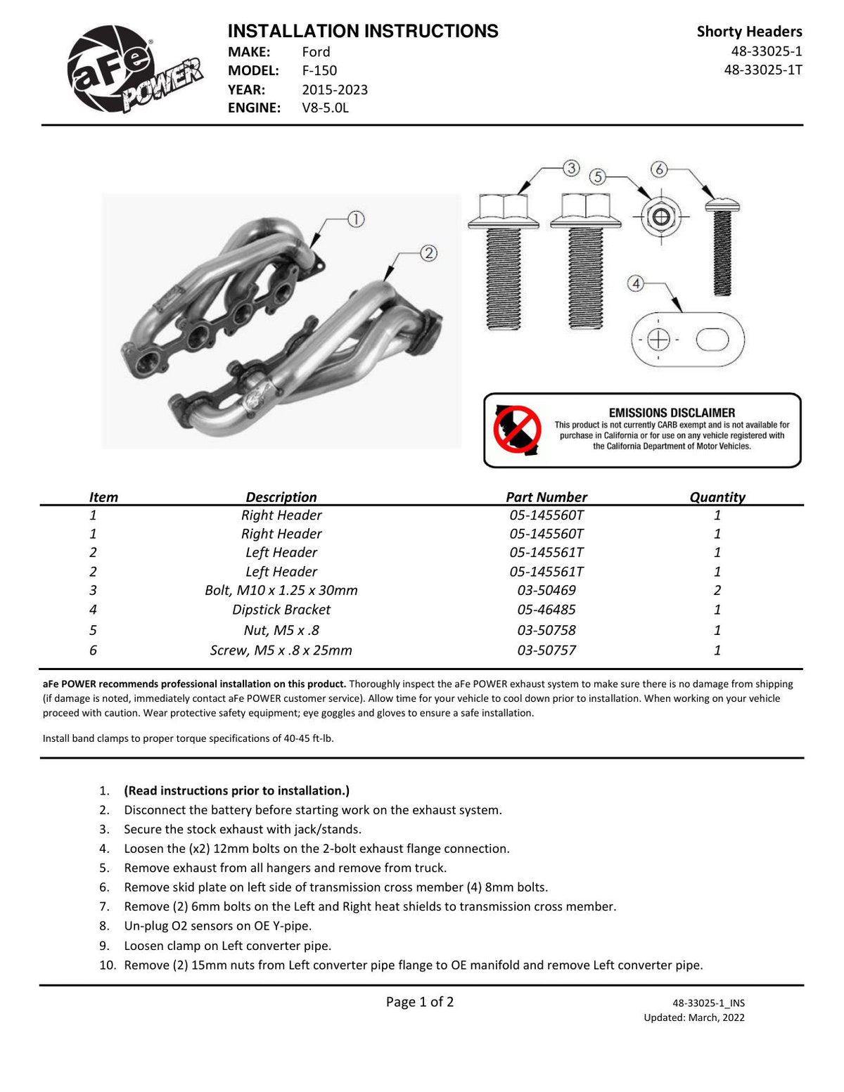 aFe Ford F-150 15-22 V8-5.0L Twisted Steel 304 Stainless Steel Headers