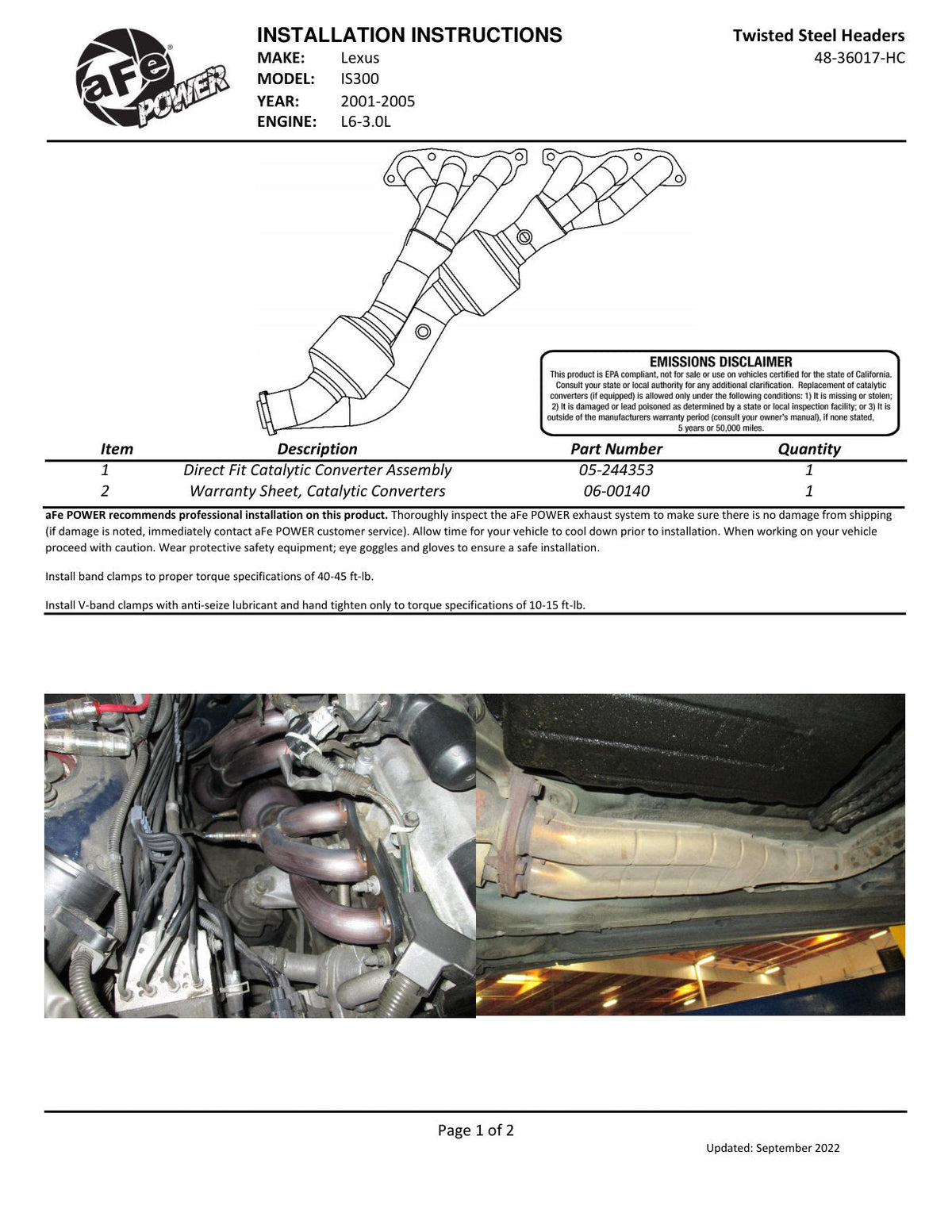 aFe 98-05 Lexus GS300 / 01-05 Lexus IS300 Twisted Steel 304 Stainless Steel Header w/ Cat