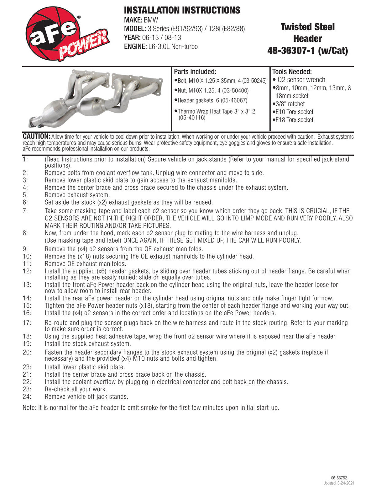 aFe 08-13 BMW 128i (E82/88) L6 3.0L Twisted Steel 304 Stainless Steel Long Tube Header w/ Cat