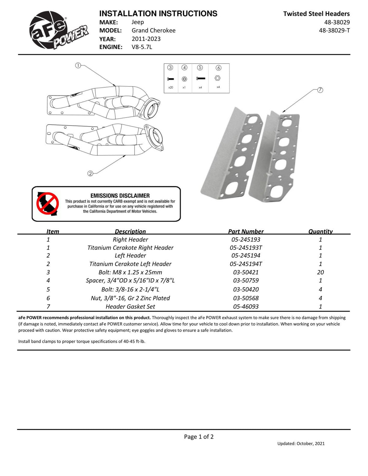 aFe Twisted Steel 11-21 Jeep Grand Cherokee (WK2) 5.7L V8 Headers