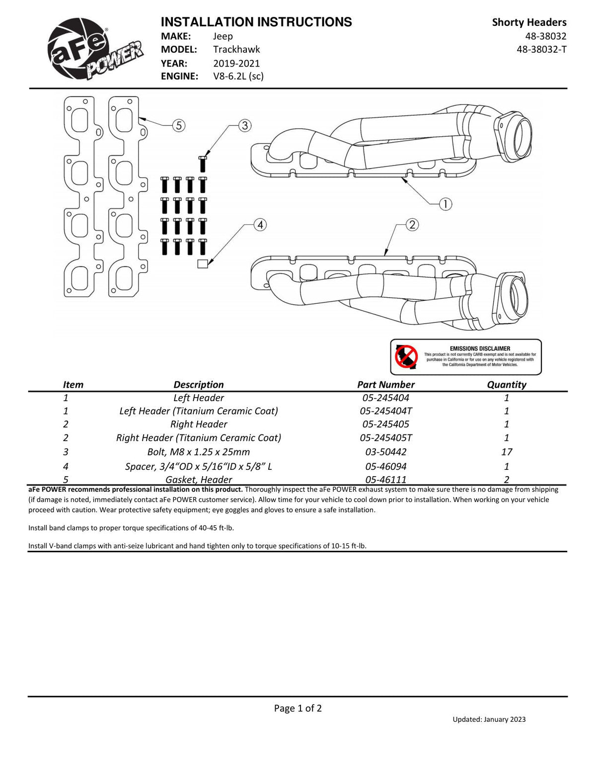 aFe Jeep Grand Cherokee Trackhawk (WK2) 11-21 V8-6.2L Twisted Steel SS Titanium Coated Headers