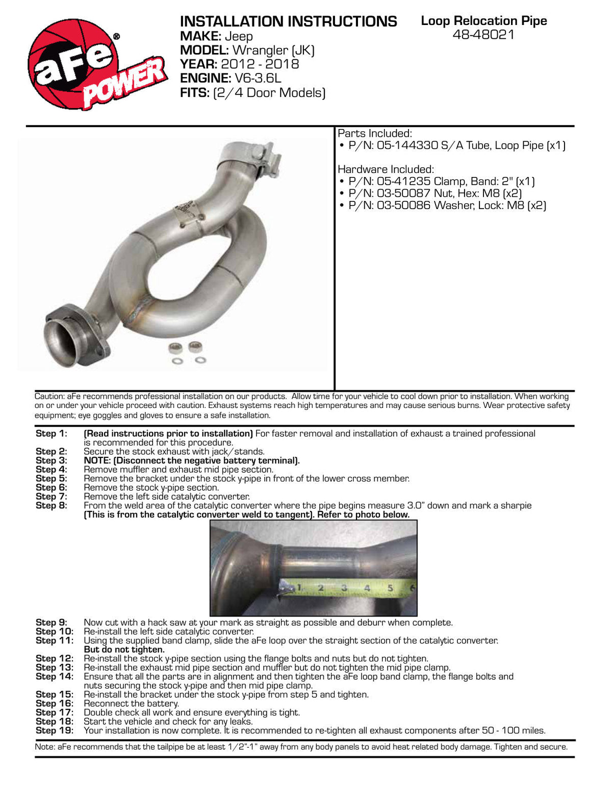 aFe POWER Twisted Steel Loop Relocation Pipe 12-18 Jeep Wrangler (JK) V6 3.6L