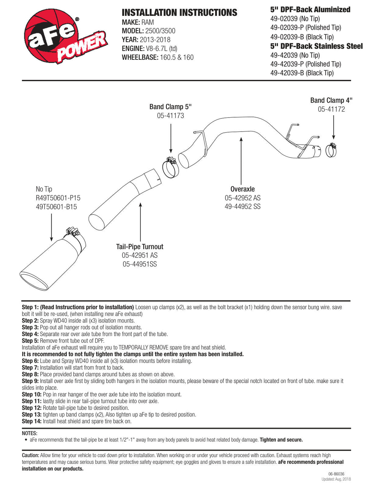 aFe Atlas 5in DPF-Back Aluminized Steel Exh Dodge RAM Diesel 13-14 L6-6.7L Mega Cab w/ Black Tip