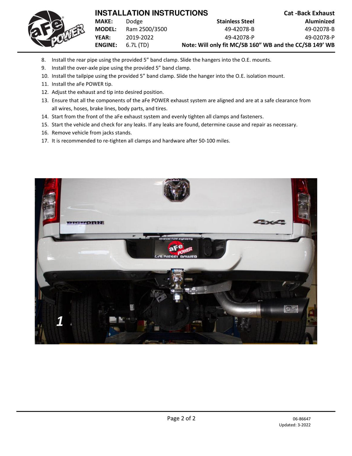 aFe ATLAS 5in DPF-Back Alum Steel Exhaust System w/ Black Tip 19-20 Ram Diesel Trucks L6-6.7L (td)