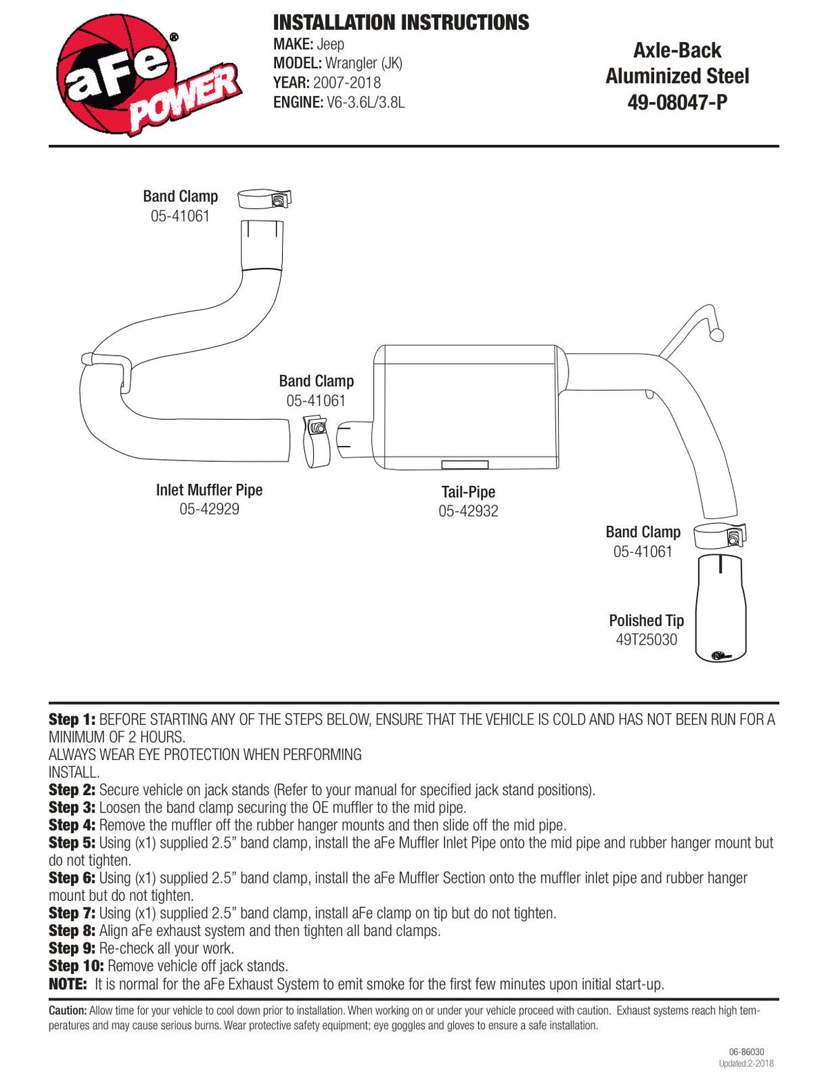 aFe Scorpion 2-1/2in Alum Steel Axle-Back Exhaust w/Polished Tip 07-18 Jeep Wrangler JK V6-3.6/3.8L