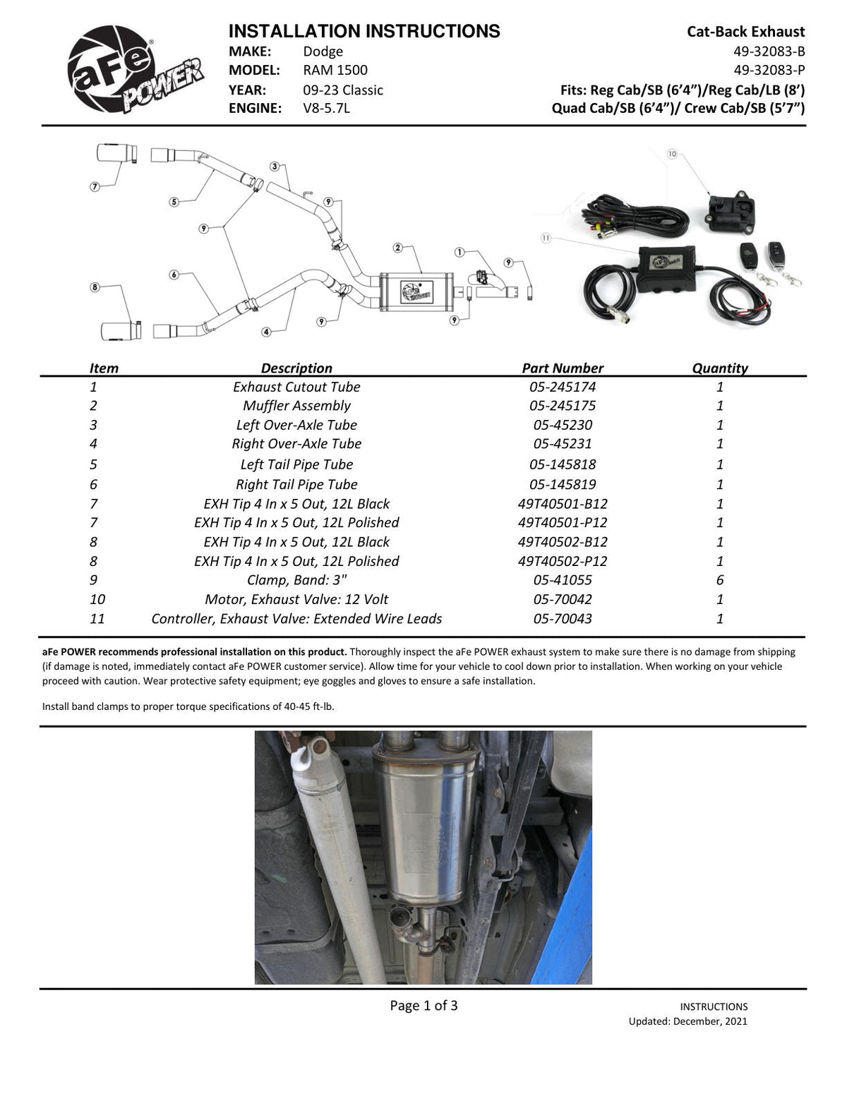 aFe 09-18 Ram 1500 V8 5.7L Hemi Gemini XV 3in 304 SS Cat-Back Exhaust w/ Black Tips