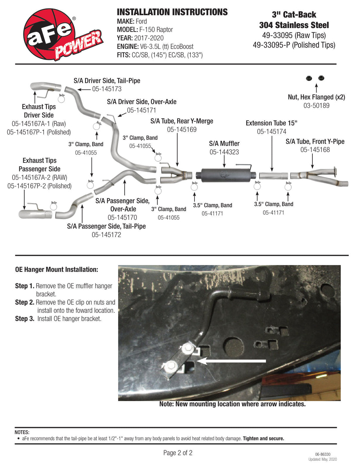 aFe MACH Force-XP Cat-Back Exhaust w/ Dual Hi-Tuck Pol Tips 17-18 Ford F-150 Raptor V6-3.5L