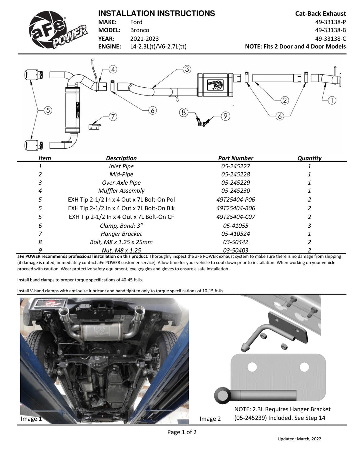 aFe 2021+ Ford Bronco L4-2.3L (t) / V6-2.7L (tt) Vulcan 3in. to 2.5in. SS Cat-Back - Carbon