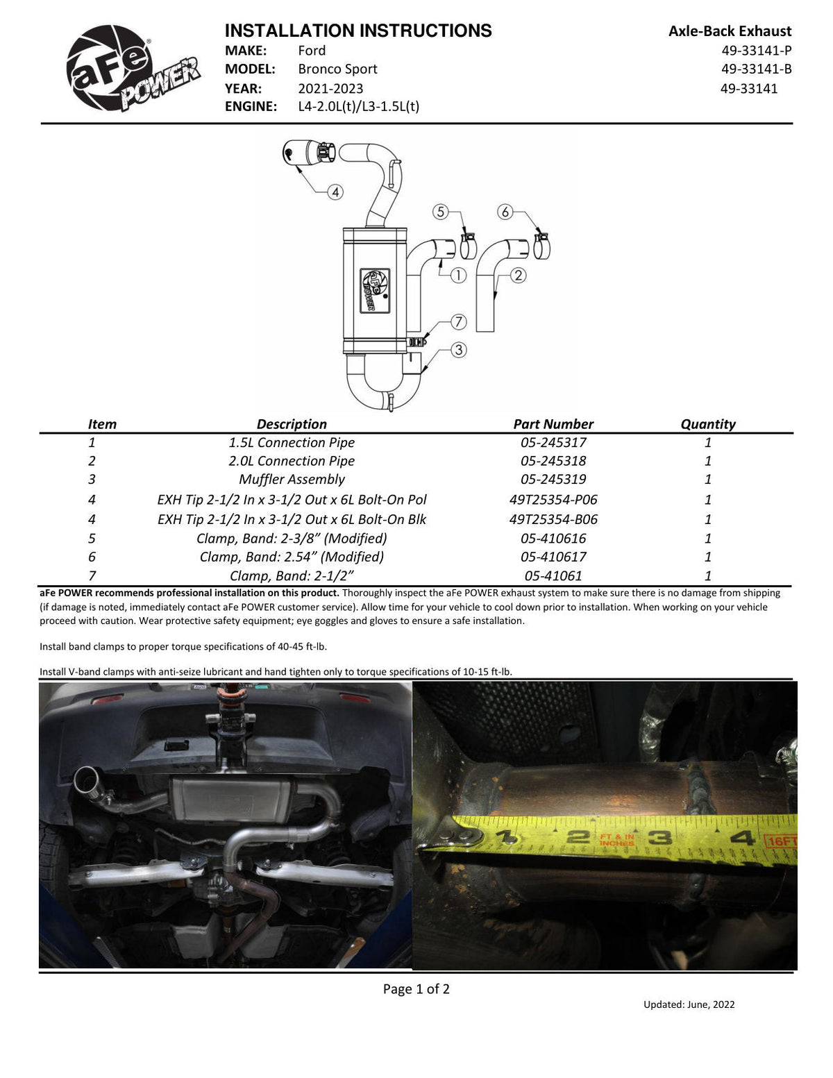 aFe Ford Bronco Sport 21-22 L3-1.5L (t)/L4-2.0L (t) Vulcan Axle-Back Exhaust System- Polished Tips