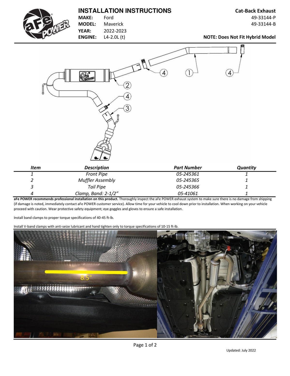 aFe 22-23 Ford Maverick EcoBoost L4 2.0L(t) Rebel Series 2-1/2in 304 SS Cat-Back w/ Polished Tip