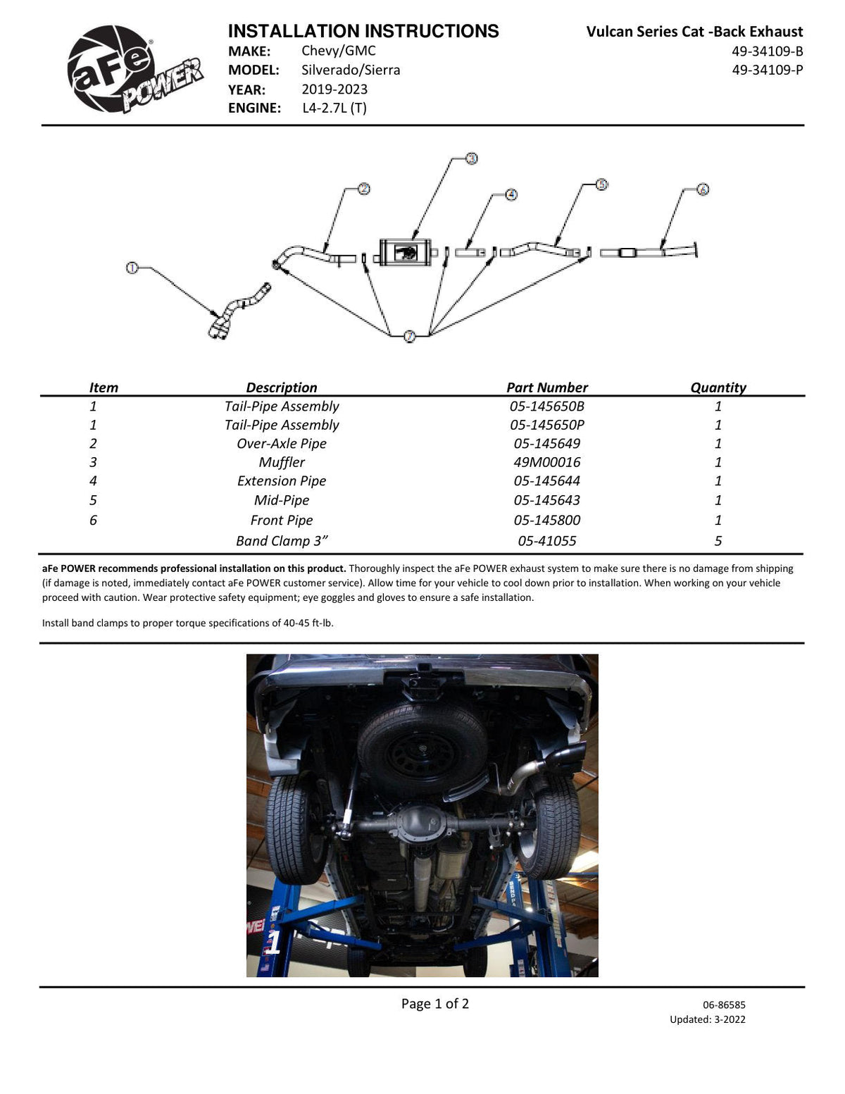 aFe Vulcan Series 3in 304SS Exhaust Cat-Back w/Blk Tip 2019 GM Silverado/Sierra 1500 L4-2.7L (t)