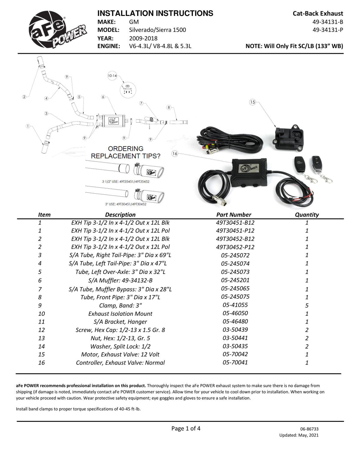 aFe Gemini XV Cat-Back Exhaust System GM Trucks 09-18 V6-4.3/V8-4.8/5.3L- Cut-Out Polished