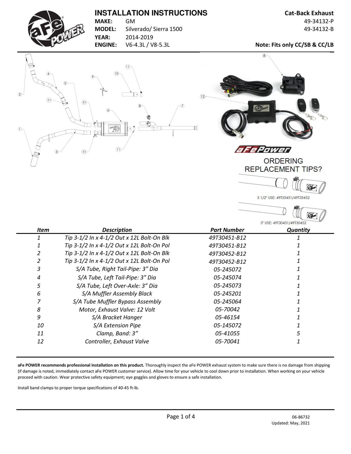 aFe Gemini XV 3in 304SS CB Exhaust w/ Cutout 14-19 GM Trucks 4.3/5.3L w/ Pol Tips - CrewCab/Extended