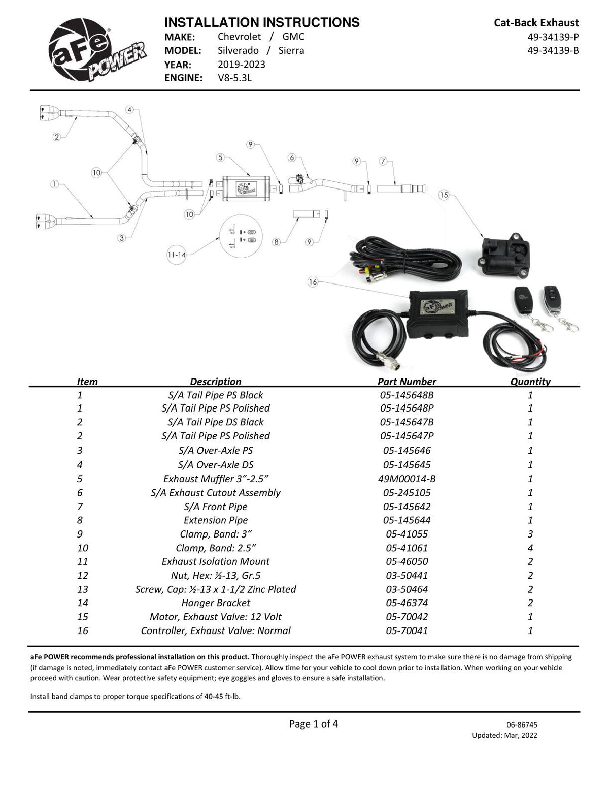 aFe Gemini XV 3in 304 SS Cat-Back Exhaust w/ Cutout 19-21 GM Silverado/Sierra 1500 V8- w/ Black Tips
