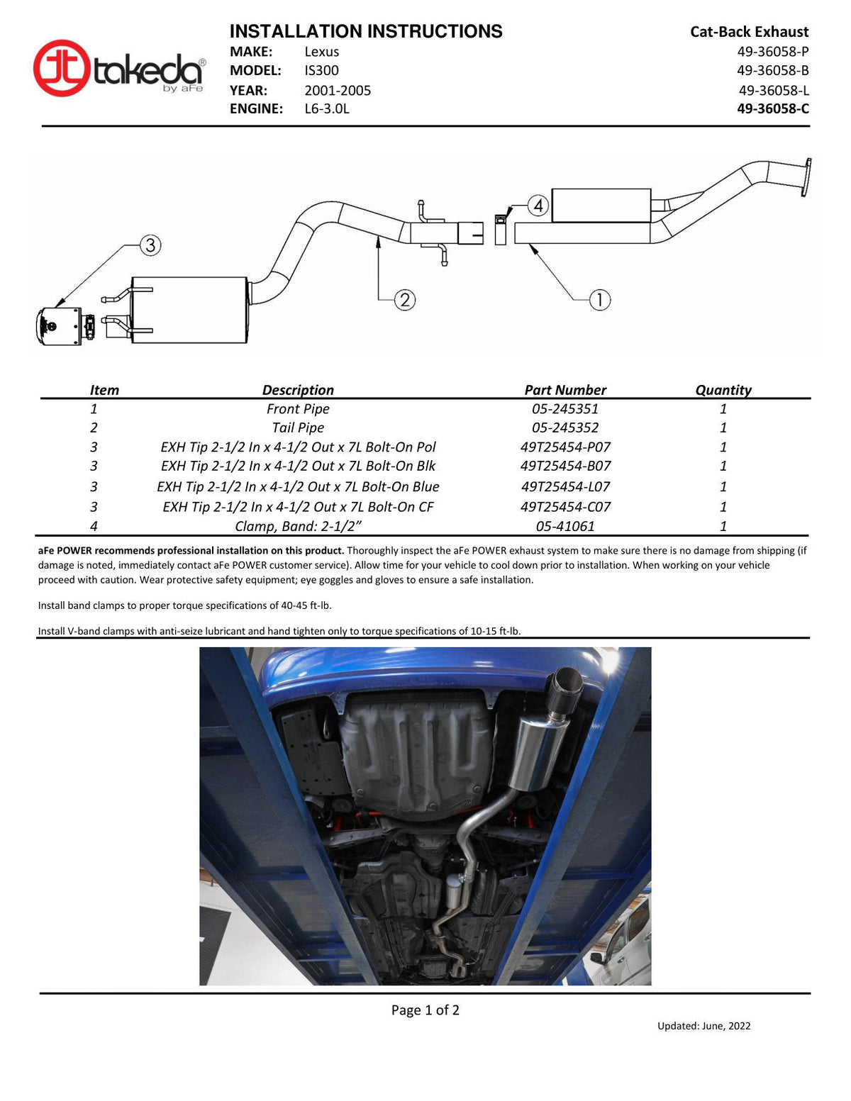 aFe Lexus IS300 01-05 L6-3.0L Takeda Cat-Back Exhaust System- Polished Tip