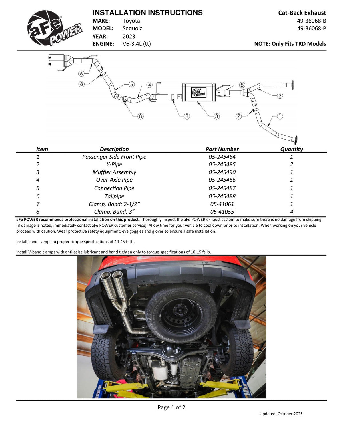 aFe 23-24 Toyota Sequoia V6 3.4L Vulcan Series 2-1/2in to 3in 304 SS Cat-Back Exhaust w/ Black Tip