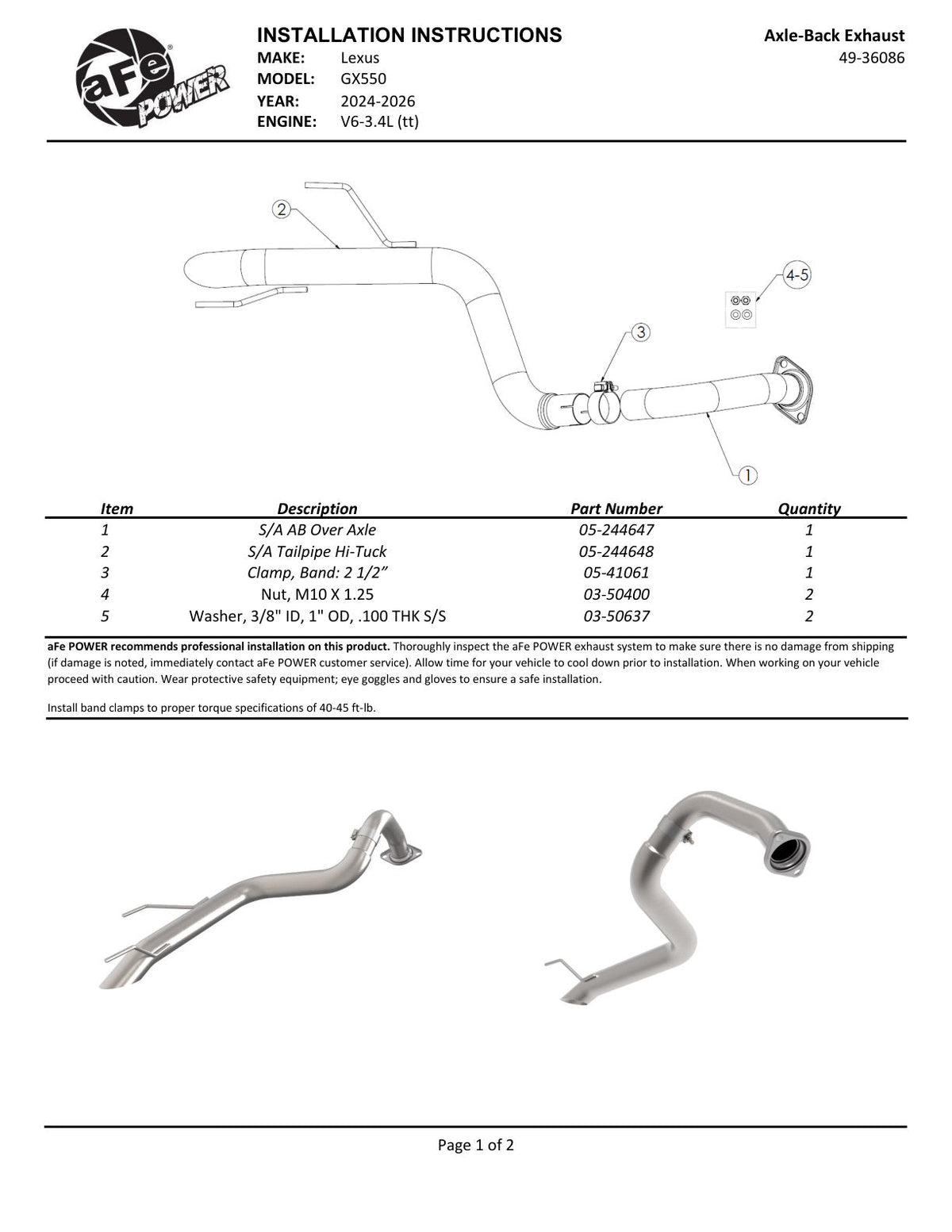 aFe 24-26 Lexus GX550 V6 Vulcan Series SS Axle-back Exhaust