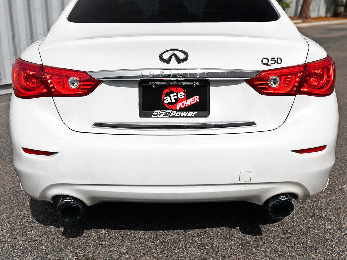 aFe Takeda 2.5in 304 SS Cat-Back Exhaust System w/ Carbon Fiber Tips 16-18 Infiniti Q50 V6-3.0L (tt)