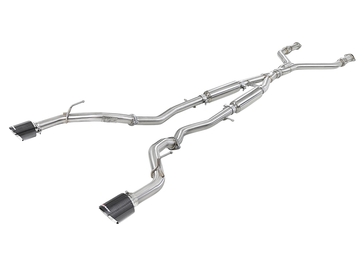 aFe POWER Takeda 2.5in 304 SS CB Exhaust w/ Blue Flame Tips 17-19 Infiniti Q60 V6-3.0L (tt)