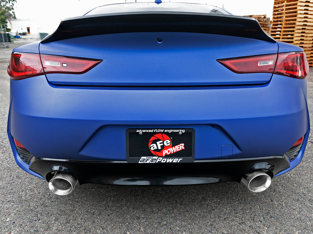 aFe POWER Takeda 2.5in 304 SS CB Exhaust w/ Blue Flame Tips 17-19 Infiniti Q60 V6-3.0L (tt)