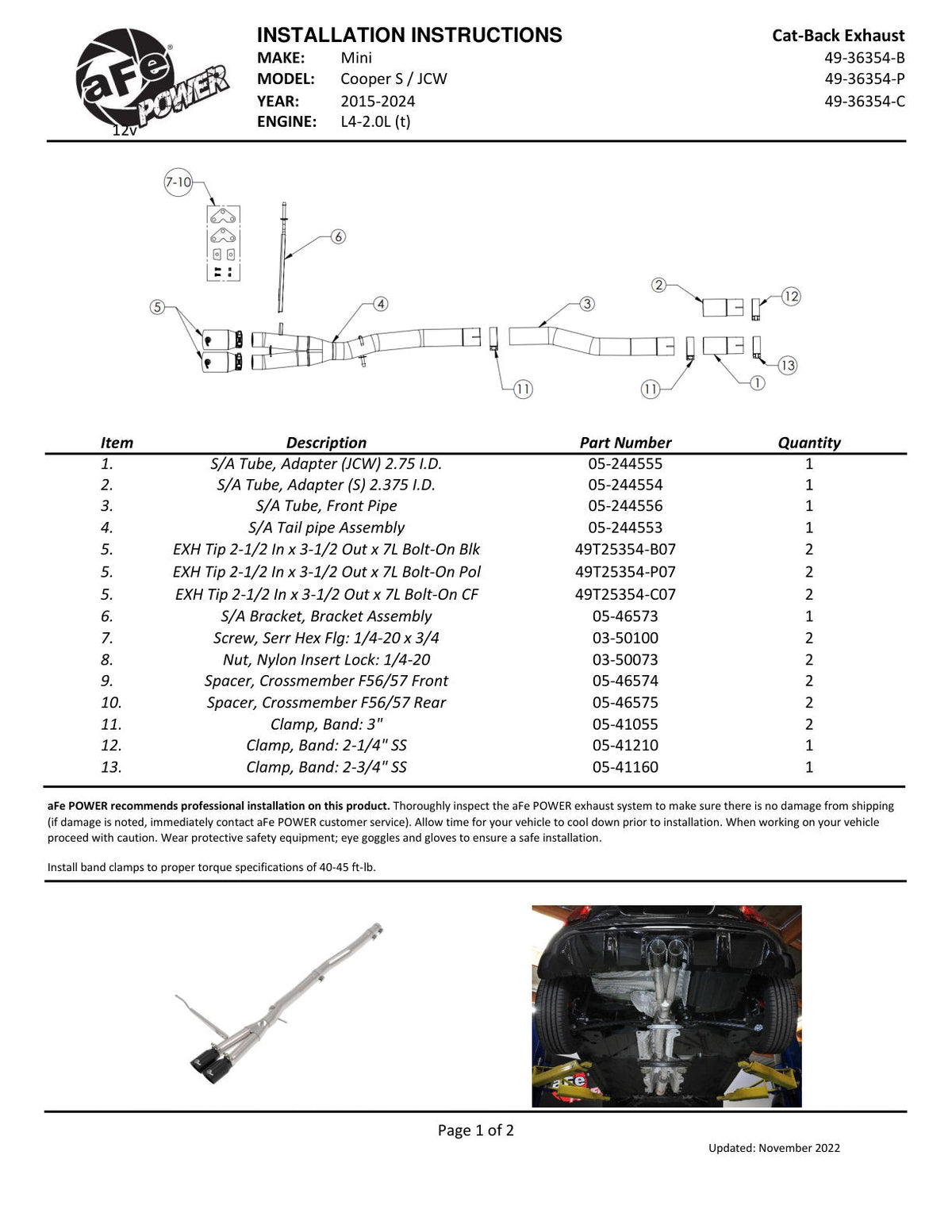 aFe 14-24 Mini Cooper S MACH Force-Xp 3in to 2-1/2in 304SS Cat-Back Exhaust w/ Carbon Fiber Tip