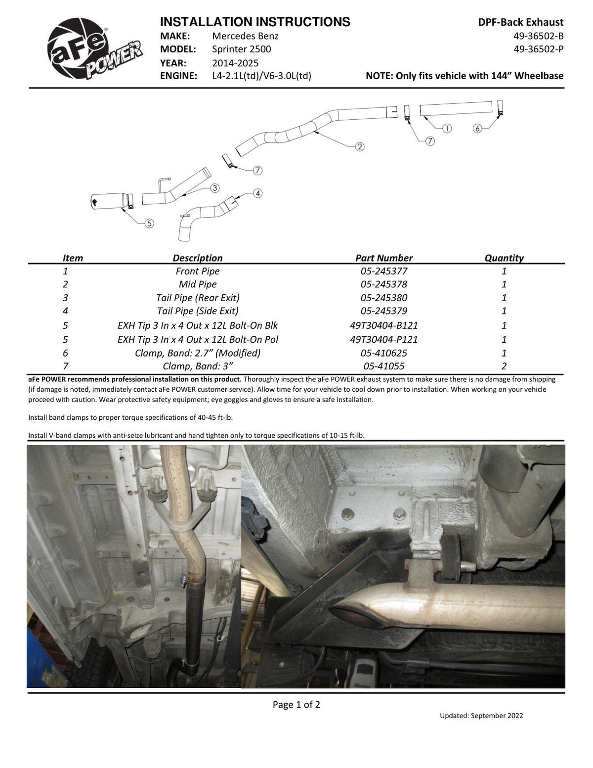 aFe Vulcan Series 3in 304SS DPF-Back Exhaust w/ Polished Tip 14-18 Mercedes-Benz Sprinter 2500