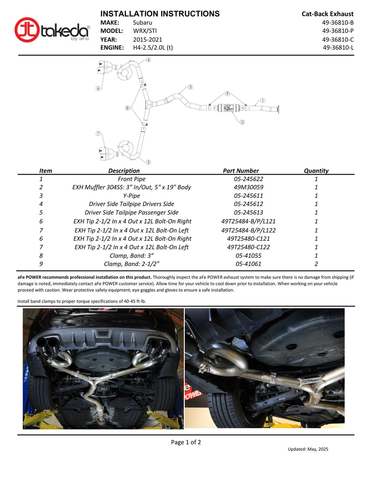 aFe Subaru WRX/STi 15-21 H4-2.0/2.5L Takeda 3in to 2-1/2in Stnlss Cat-Back Exhaust w/ Polished Tip