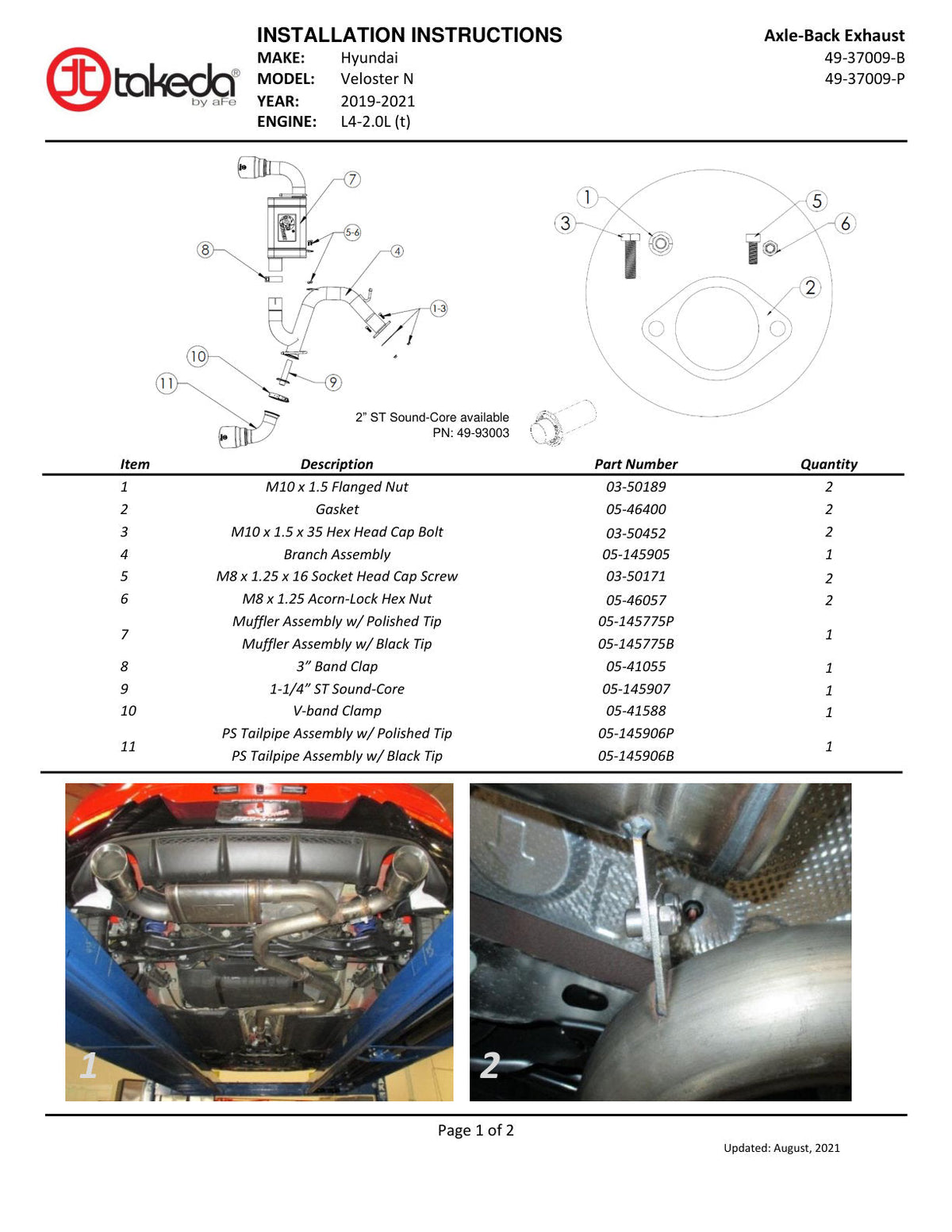 aFe Takeda Exhaust Axle-Back 19-20 Hyundai Veloster N 304SS Black Dual Tips Exhaust