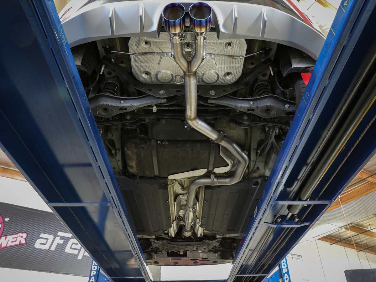 aFe Takeda 3in-2.5in 304 SS Axle-Back Exhaust w/Blue Flame Tip 19-20 Hyundai Veloster I4-1.6L(t)