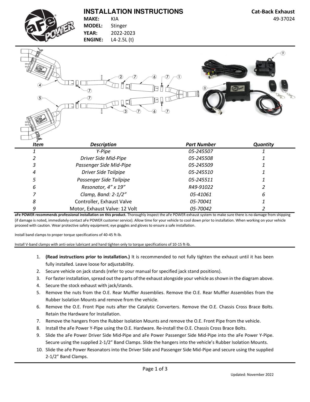 aFe 22-23 Kia Stinger L4-2.5L Turbo Gemini XV 3in to Dual 2-1/2in Cat-Back Exhaust System w/ Cut-Out