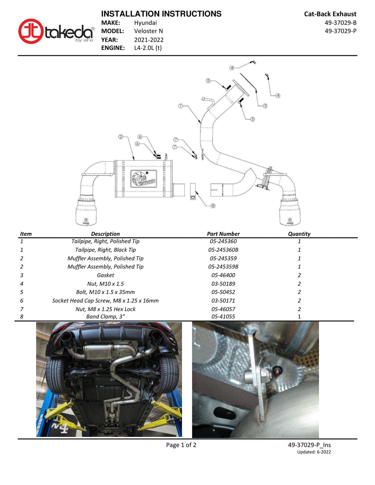 aFe 21-22 Hyundai Veloster N L4-2.0L Takeda 3in 304 SS Axle-Back Exhaust System w/ Black Tip