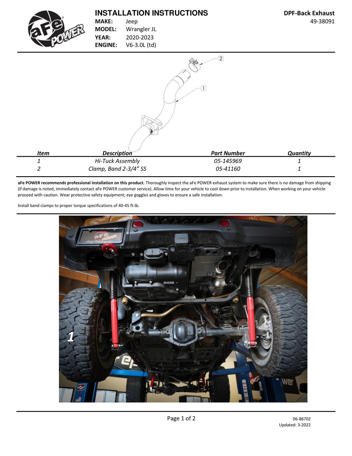 aFe 20-21 Jeep Wrangler (JL) Large Bore-HD 3 IN 304 Stainless Steel DPF-Back Hi-Tuck Exhaust System