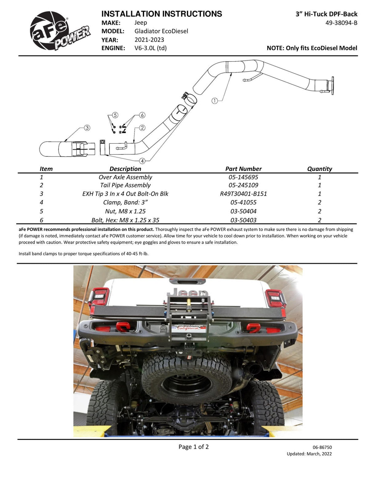 aFe 2021+ Jeep Gladiator V6-3.0L (td) Vulcan Series 3in 304SS HT DPF-Back Exhaust System - Black Tip