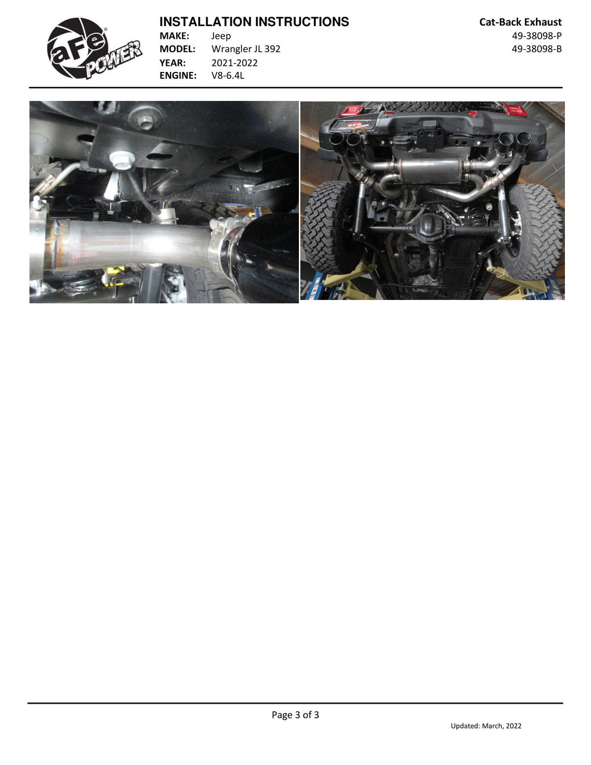 aFe Vulcan Series 2.5in 304SS Cat-Back Exhaust 2021+ Jeep Wrangler 392 6.4L w/ Polished Tips