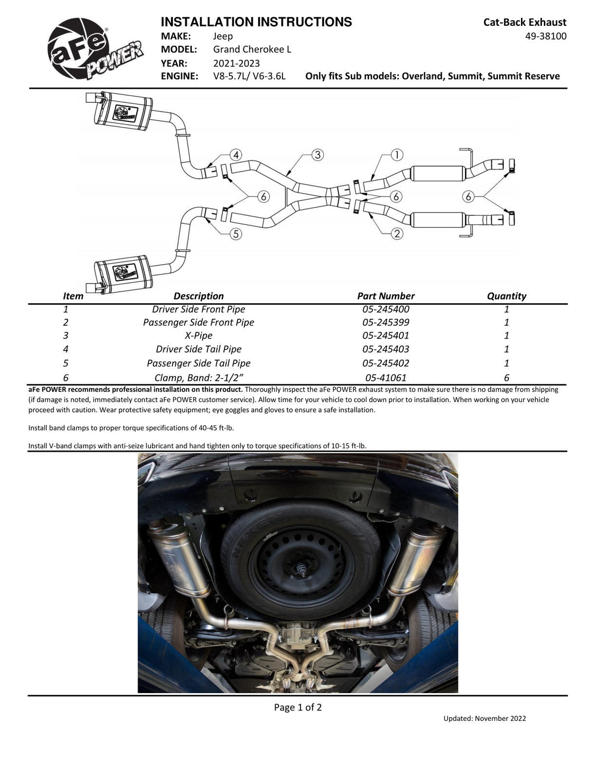 aFe Vulcan Series 2.24in SS Cat-Back Exhaust 21-23 Jeep Grand Cherokee L V8 5.7L