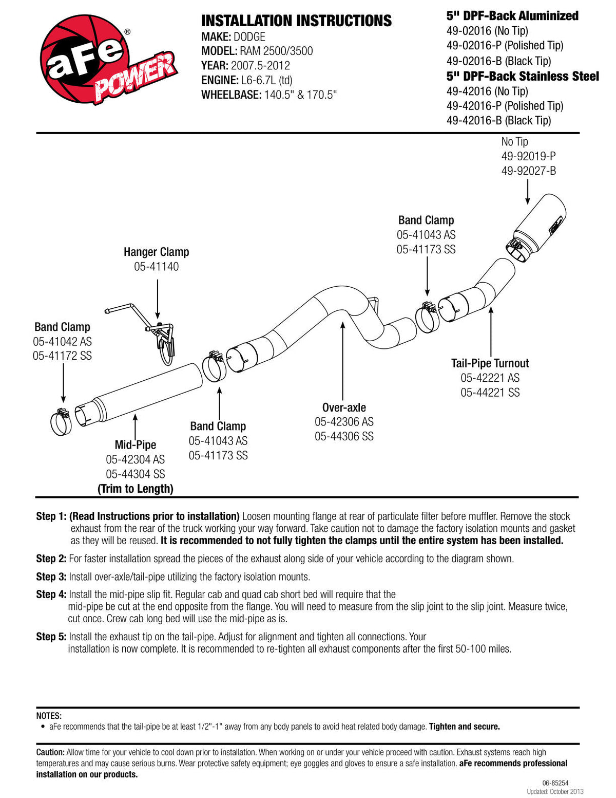 aFe MACH Force XP 5in DPF-Back 409SS Exhaust Dodge Diesel Trucks 07.5-12 L6-6.7L (td) No Tip