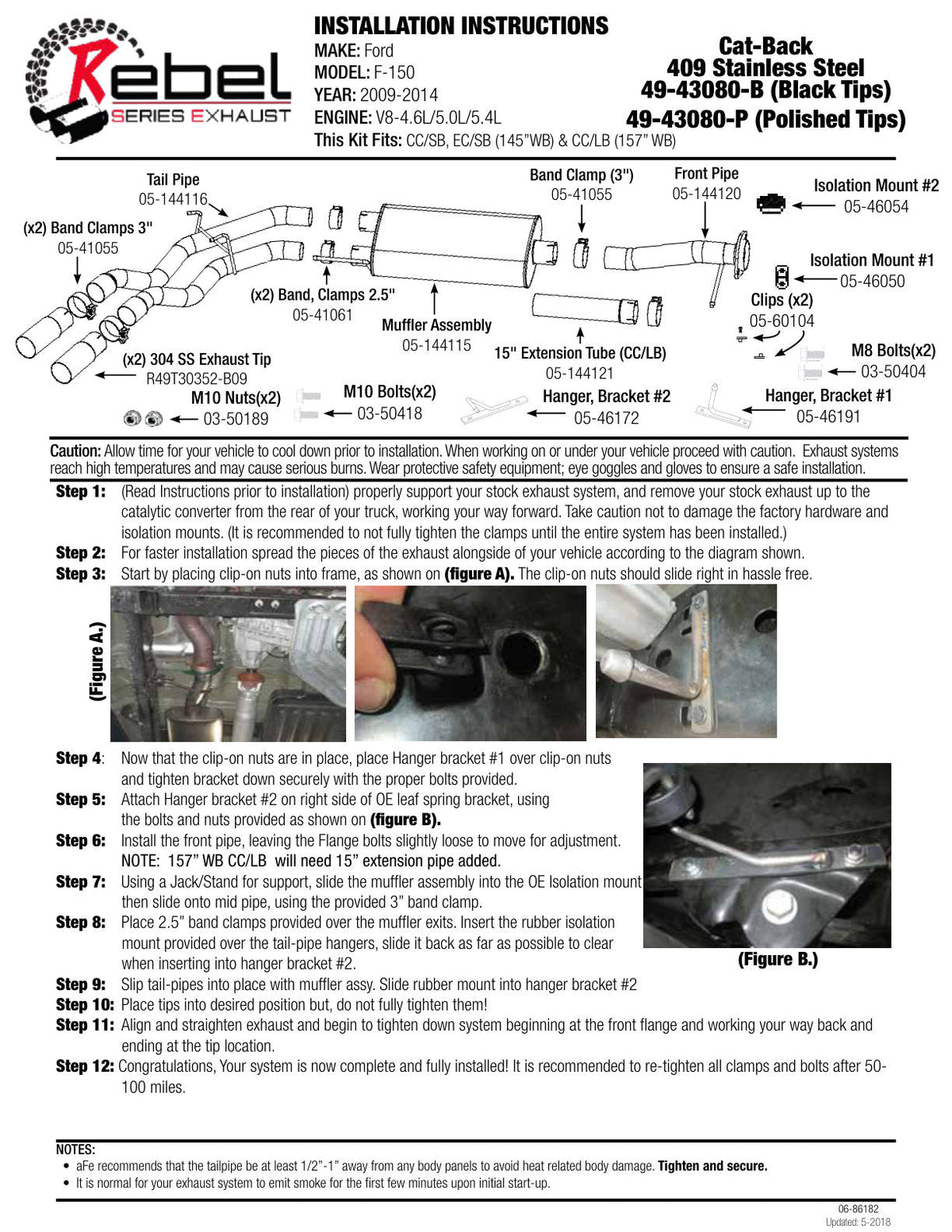 aFe Rebel Exhausts 3in SS Cat-Back 09-14 Ford F-150 4.6/5.0/5.4L w/ Black Tips
