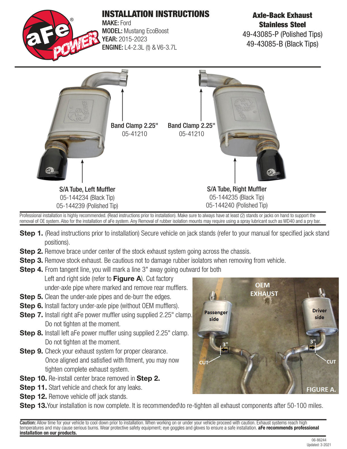 aFe MACH Force XP 2.5in 409 Stainless Axle Back Exhaust w/ Black Tips 15-17 Ford Mustang I4-2.3L (t)