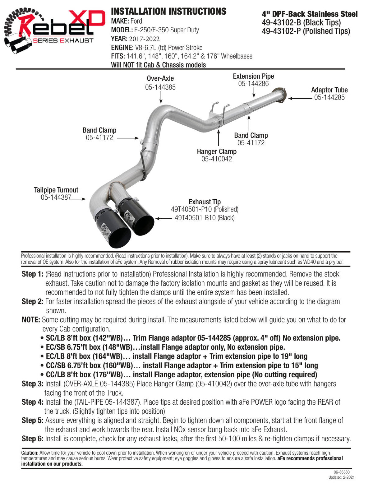 aFe Rebel XD 4in SS DPF-Back Exhaust 17-18 Ford Diesel Trucks V8-6.7L (td) w/ Dual Black Tips