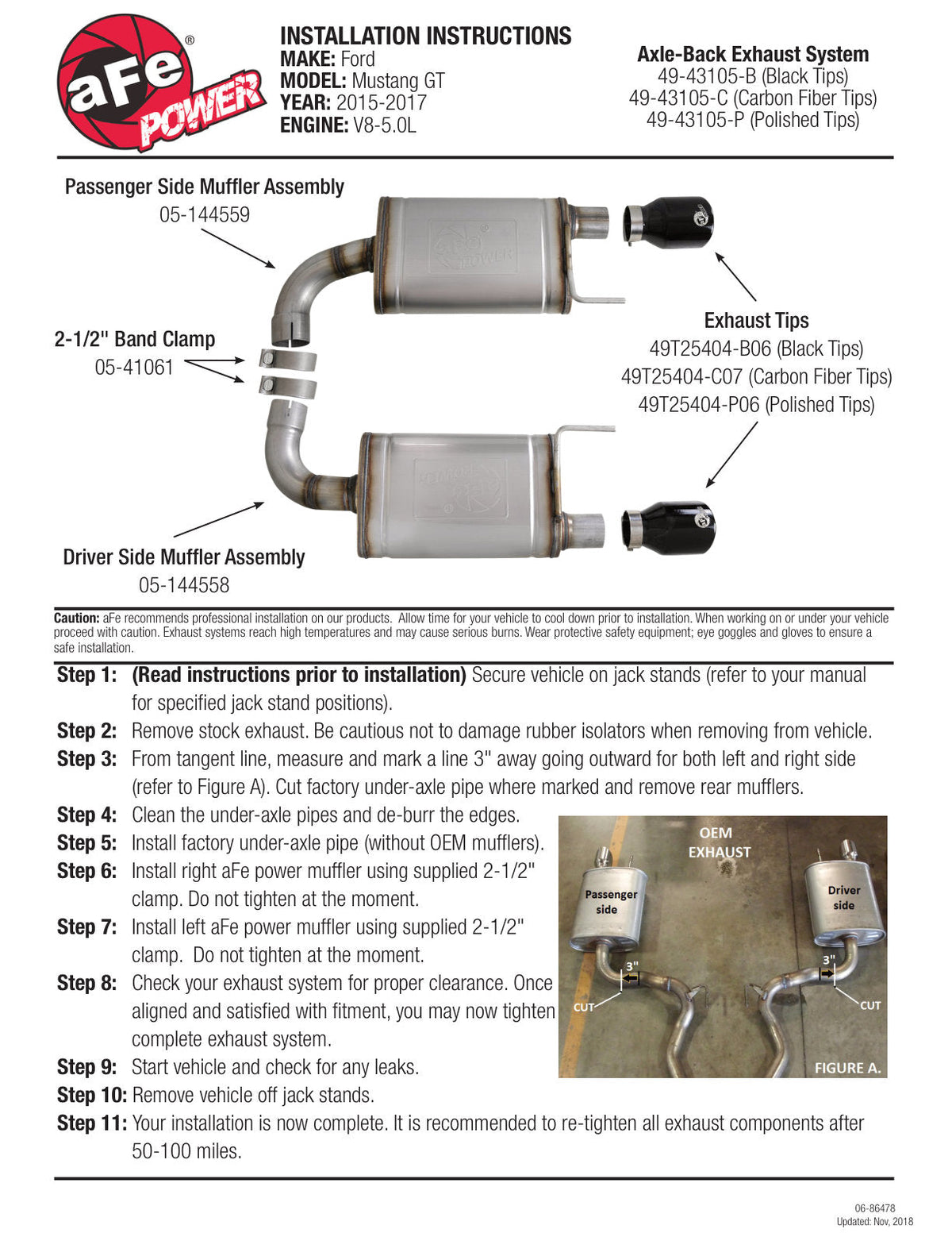 aFe MACH Force-Xp SS Axle Back Exhaust w/Polished Tips 15-17 Ford Mustang GT V8-5.0L