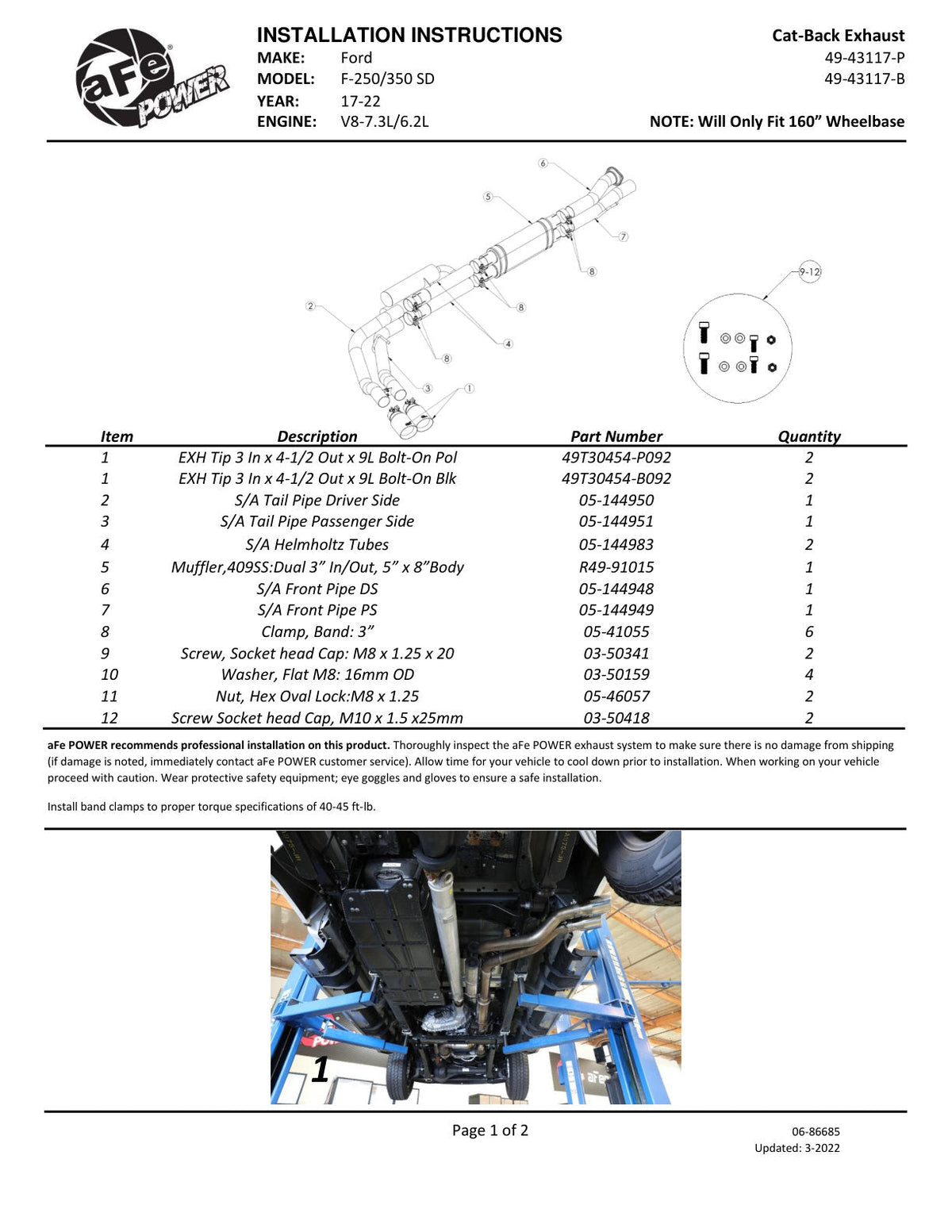aFe Rebel Series 3in 409 SS Cat-Back Exhaust w/ Polish Tips 17-20 Ford F-250 V8 6.2L