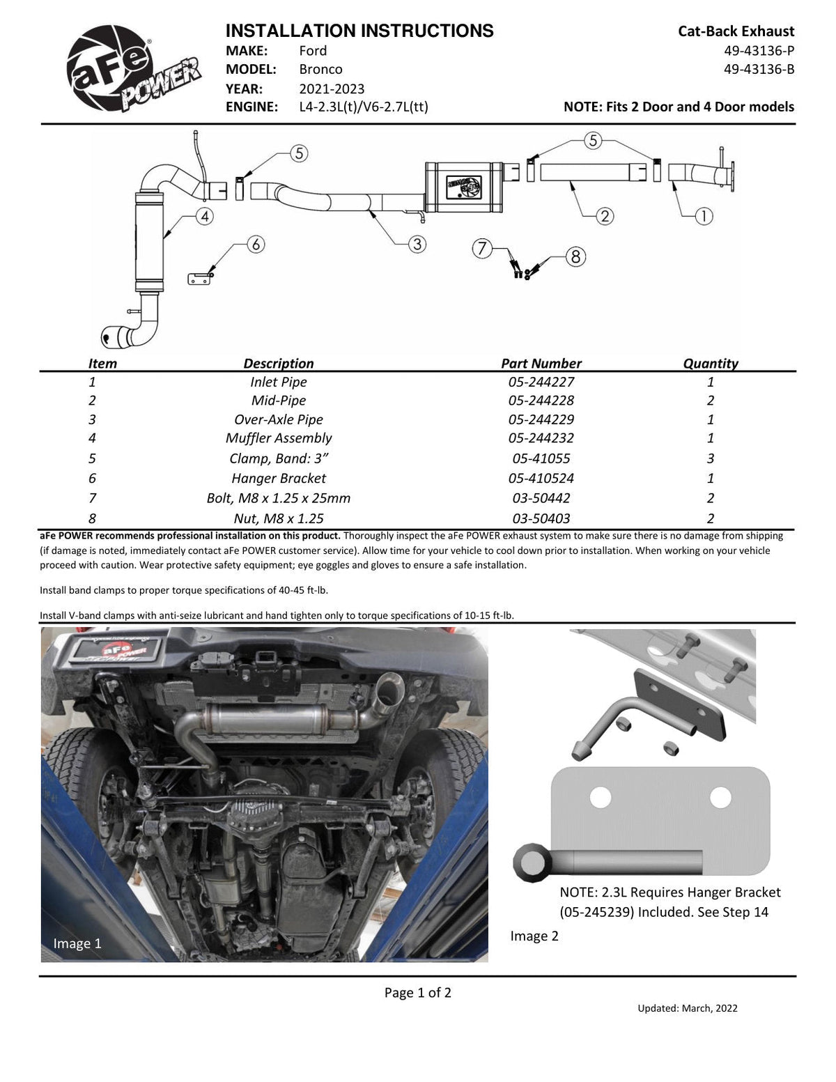 aFe Apollo GT 3in 409 SS Cat-Back Exhaust 2021 Ford Bronco L4-2.3L (t)/V6-2.7L (tt) w/ Black Tip