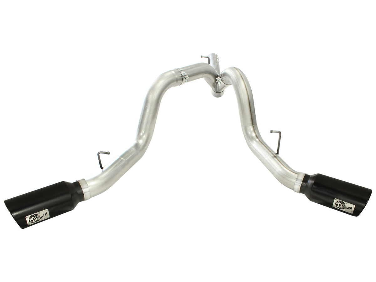 aFe MACH Force XP Exhaust 4inch DP-Back All SS 2011-14 GM Diesel Trucks V8-6.6L LML Black Tips