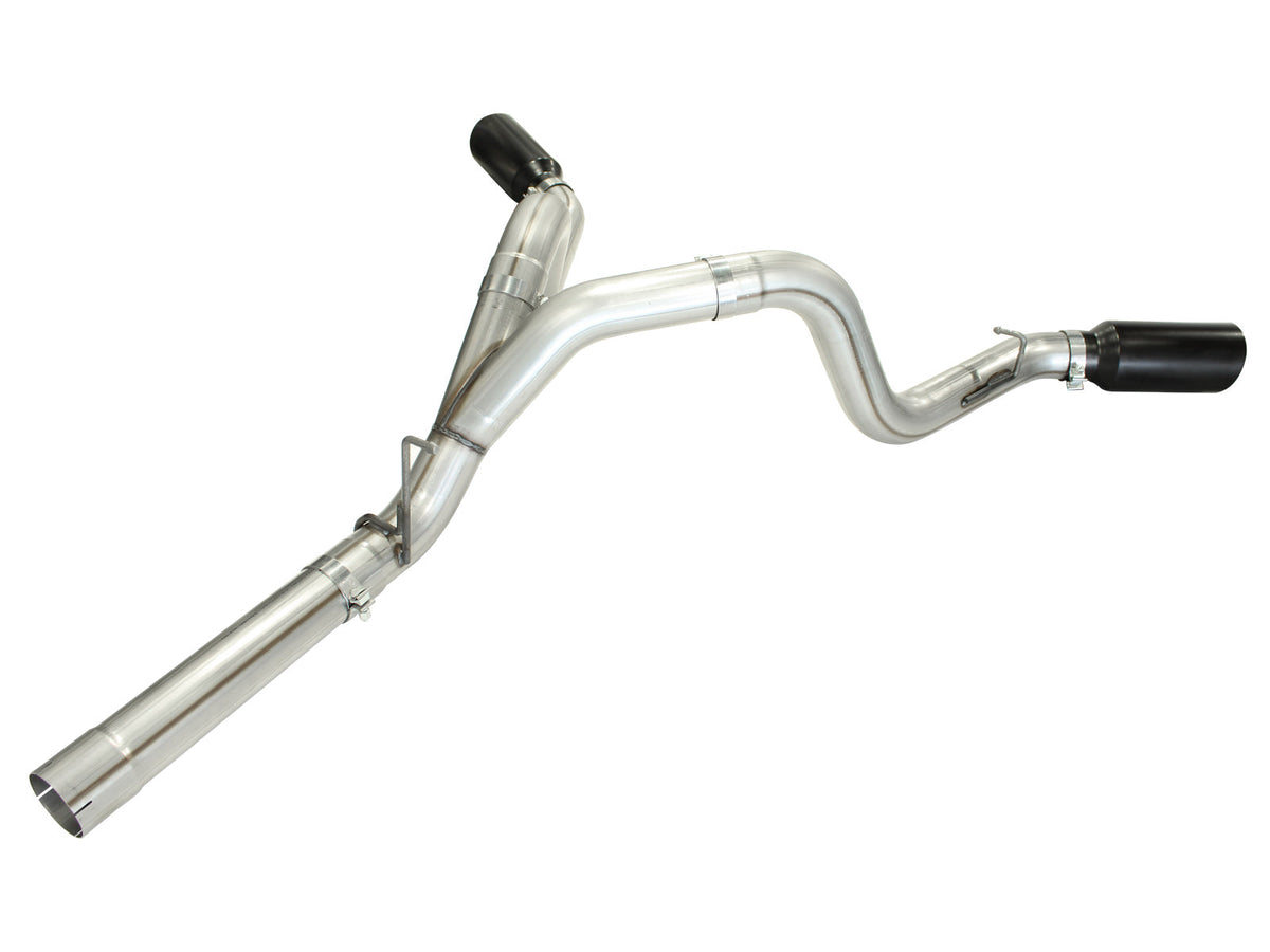 aFe MACH Force XP Exhaust 4inch DP-Back All SS 2011-14 GM Diesel Trucks V8-6.6L LML Black Tips