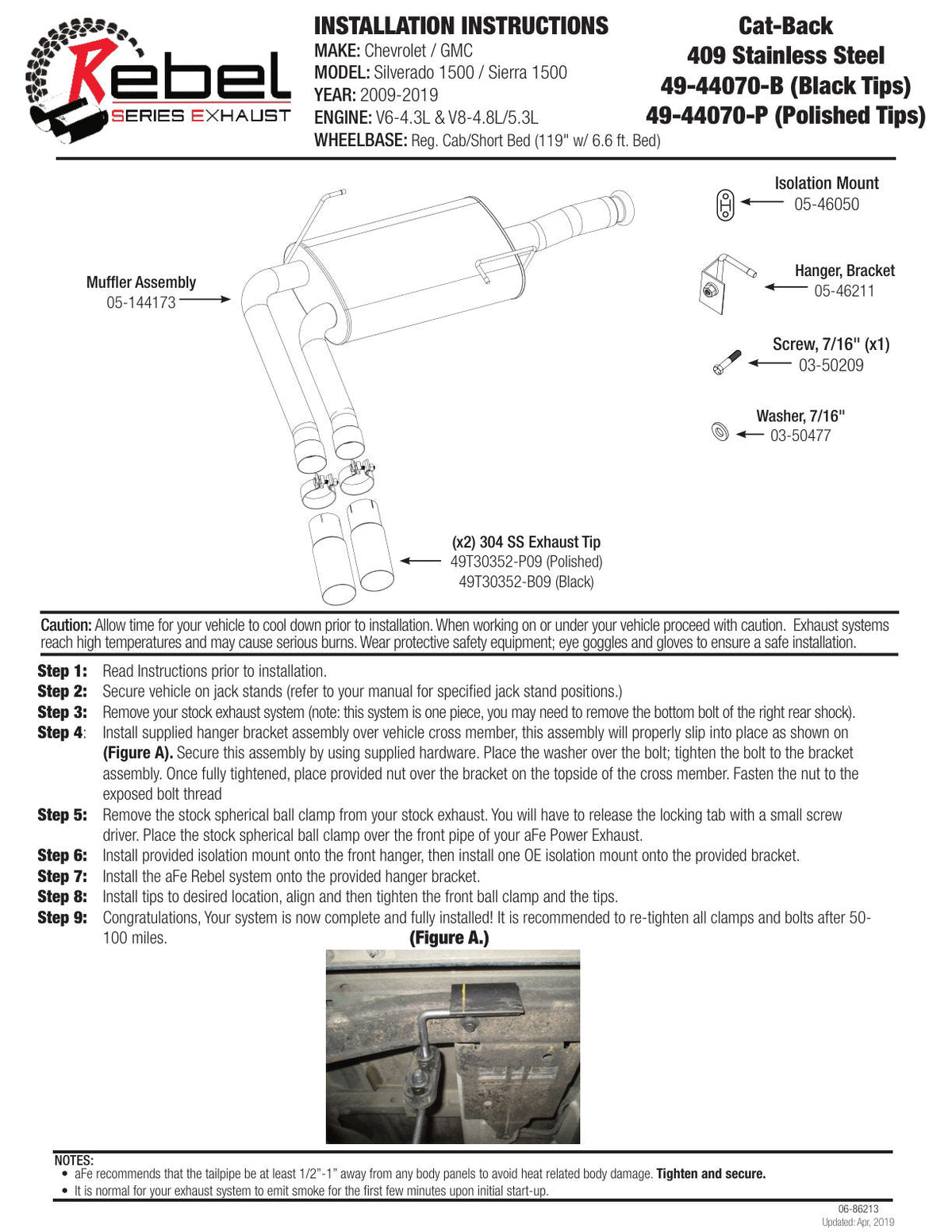 aFe Rebel Series CB Middle-Side Exit SS Exhaust w/ Black Tips 09-16 GM Silverado/Sierra V6/V8