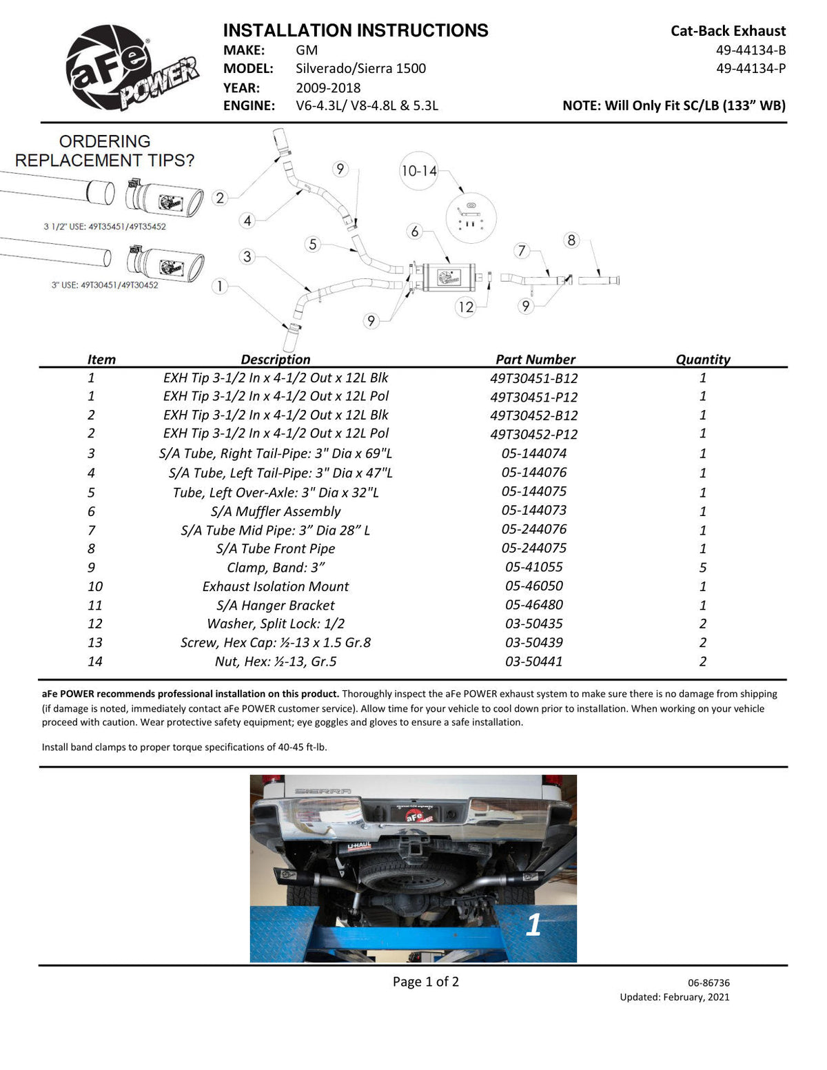 aFe Apollo GT Cat-Back Exhaust GM Trucks 09-18 V6-4.3L/V8-4.8/5.3L-Dual Rear-Side Exit Polish Tips