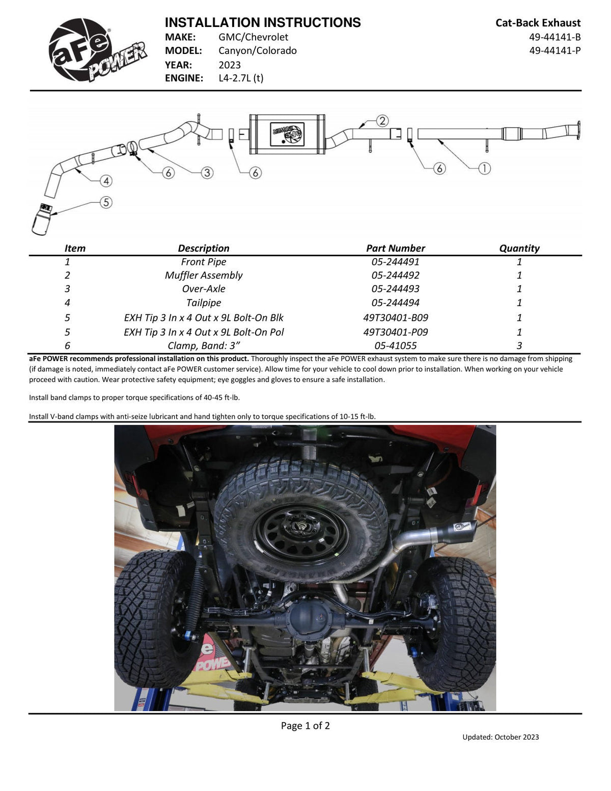 aFe 23-25 GM Colorado/Canyon L4-2.7L (t) Apollo GT Series 3in 409 SS Cat-Back Exhaust w/ Blk Tip