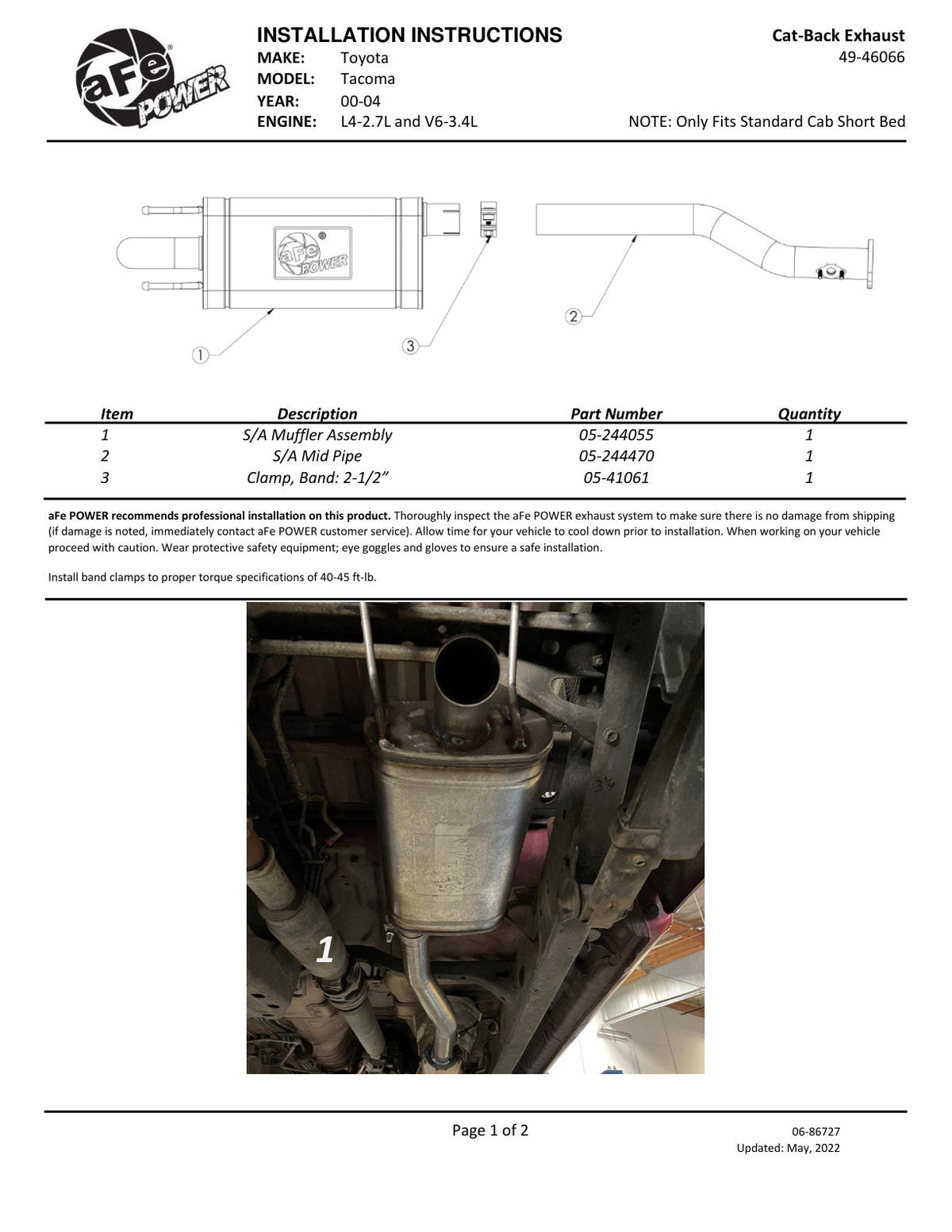 aFe 00-04 Toyota Tacoma ROCK BASHER 2.5in 409 SS Cat-Back Exhaust - L4-2.7L / V6-3.5L