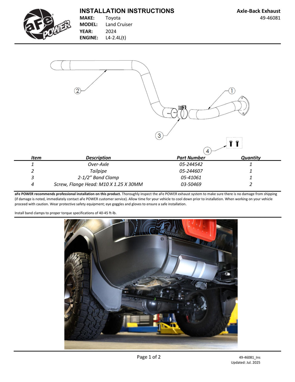 aFe Apollo GT Series Axle-Back Exhaust System Toyota Land Cruiser (J250) 24-25 L4-2.4L (t)