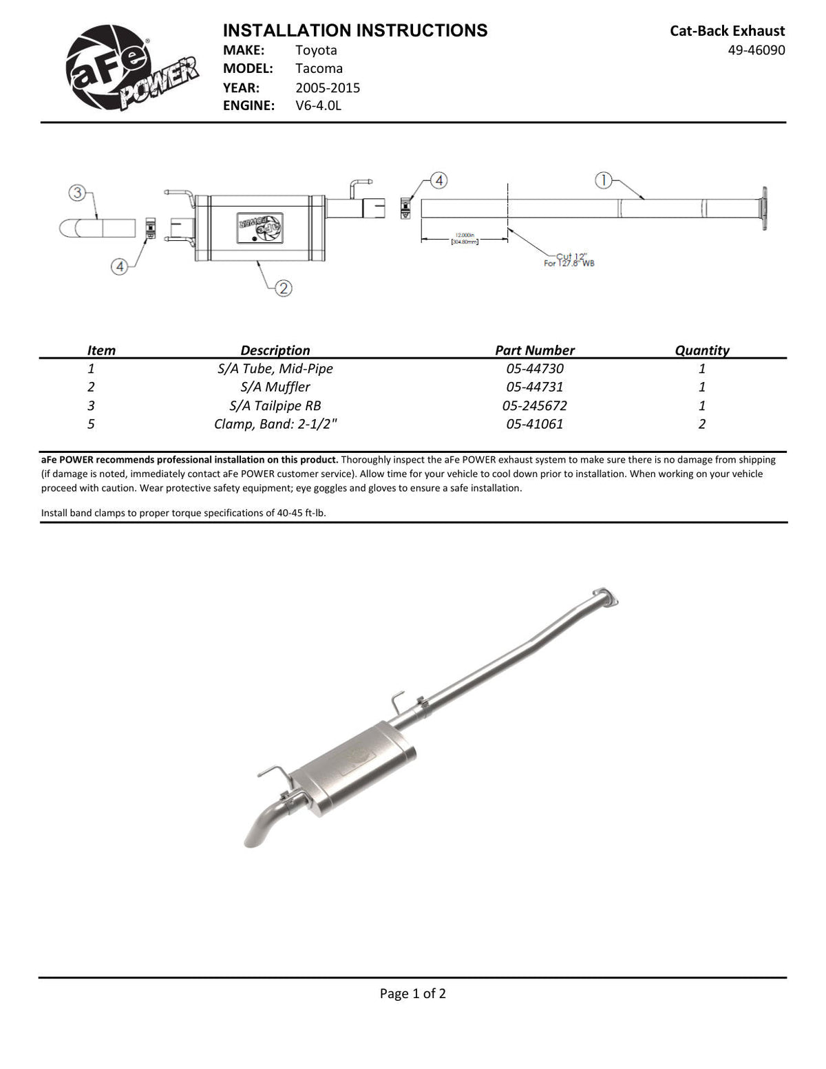 aFe 05-15 Toyota Tacoma V6 4.0L ROCK BASHER 2-1/2in 409SS Cat-Back Hi-Tuck Exhaust System
